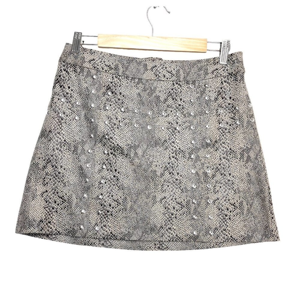 Bar III Studded Snake‎ Print faux suede mini skirt size M